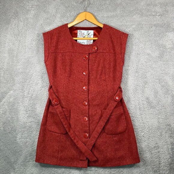 Tabitha Anthropologie Blustery Days Belted Vest Tunic Wool Blend Orange  Size 10 - Picture 4 of 12